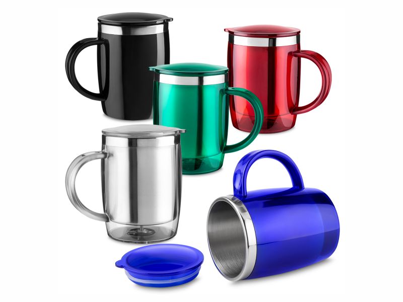 Caneca plástica Bela,  com inox na parte interna de 400ml.